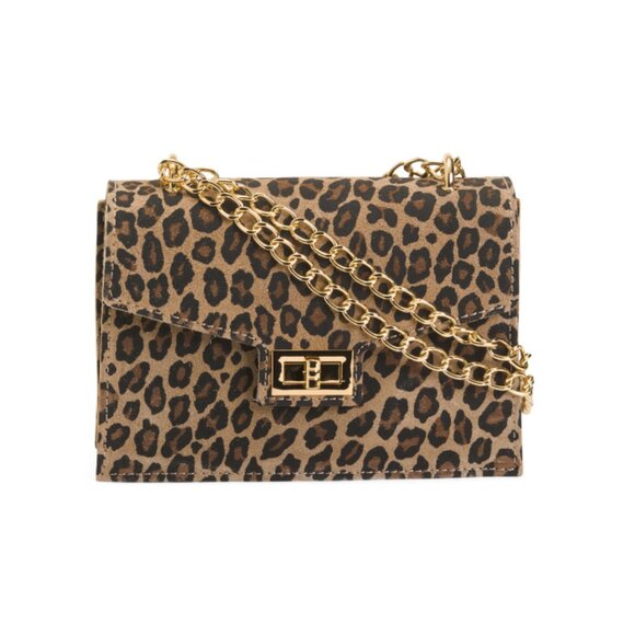 PERSAMAN NEW YORK leopard Made In Italy Suede Leopard Crossbody